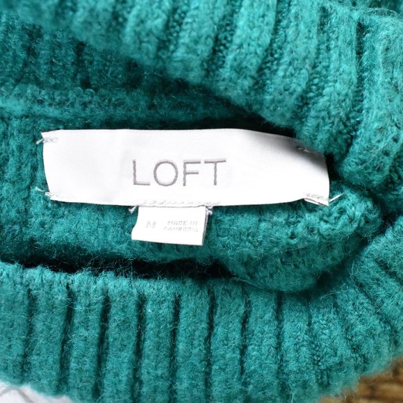 LOFT Sweater M Acrylic Blend Machine Wash Mock Turtle Neck Green - Picture 4 of 4